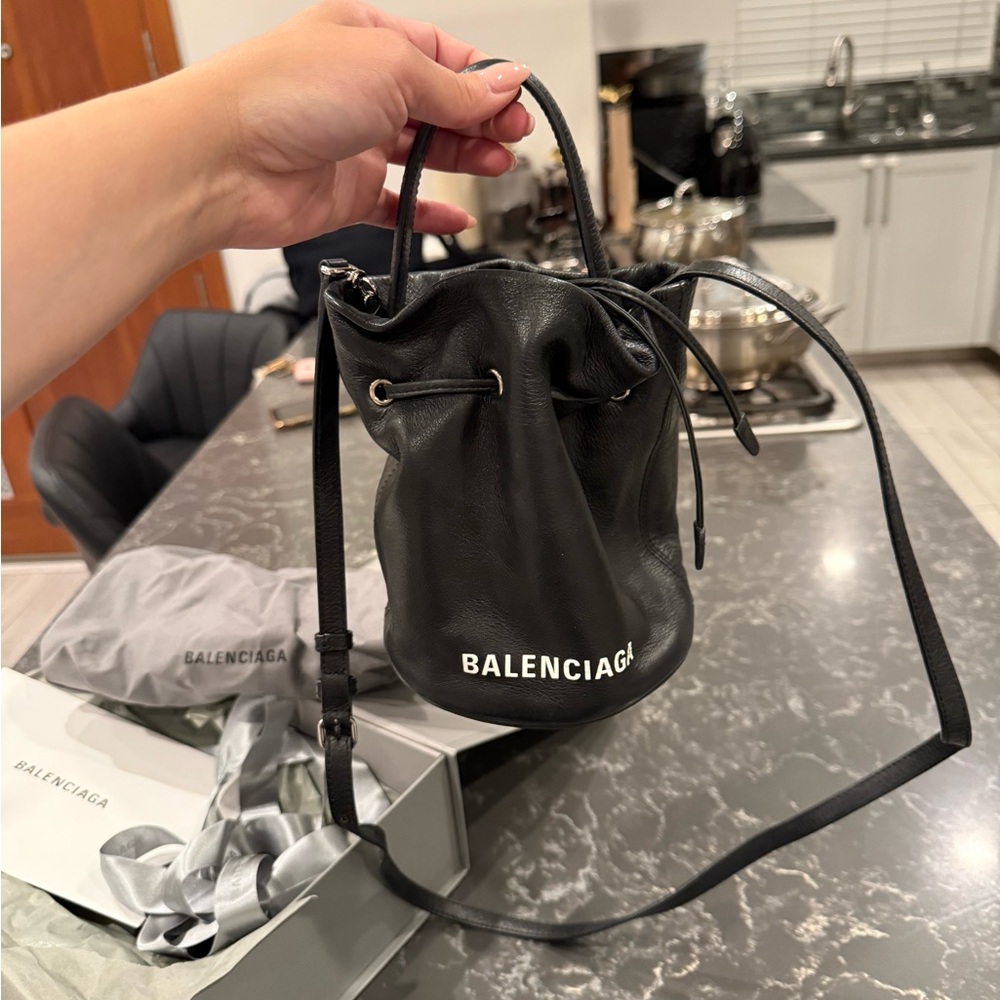 Balenciaga Bucket Black Leather Bag